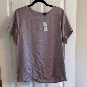 Ann Taylor Pearl Embellished Mixed Media Blouse NWT
